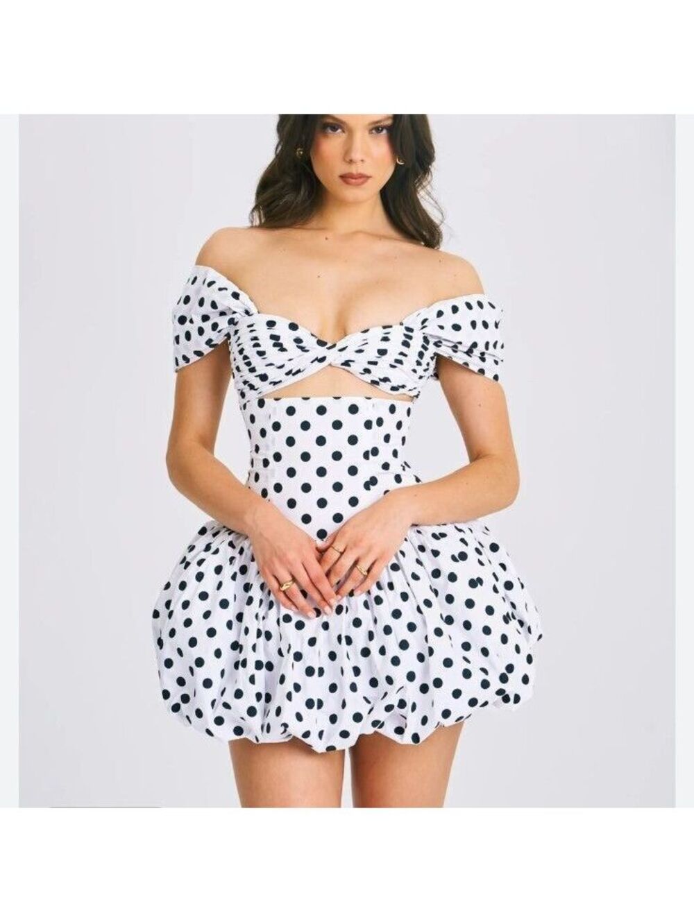 Miss Circle New York Polka Dot Off-Shoulder Bubble Dress XS
